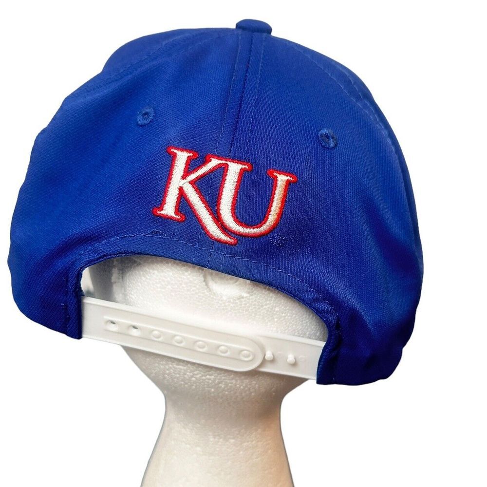 Kansas Jayhawks Adidas Blue Climalite Slouch Adjustable Strap Hat Cap - Picture 3 of 10